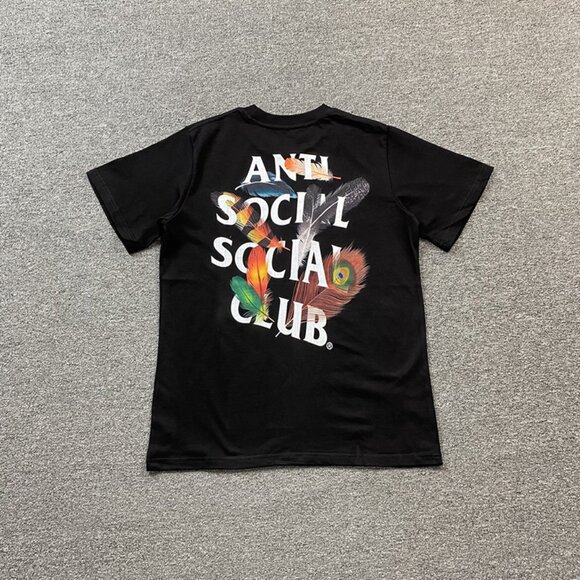 Anti Social Social Club Black T Shirt With Colorful Feather Print